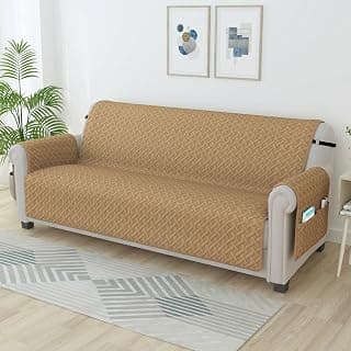 Story@Home Quilted Sofa Cover 3 Seater Fully Covered Plain | Microfiber Sofa Cover 3 Seater 170 x 175 cm Beige, 3 Seater Sofa Cover for Living Room | Create Your own Customized Set