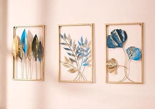 Solimo Metal Leaf Wall Hanging Decor | Nature-Inspired Leaf Design | Easy Installation (Set of 3 | Gold)