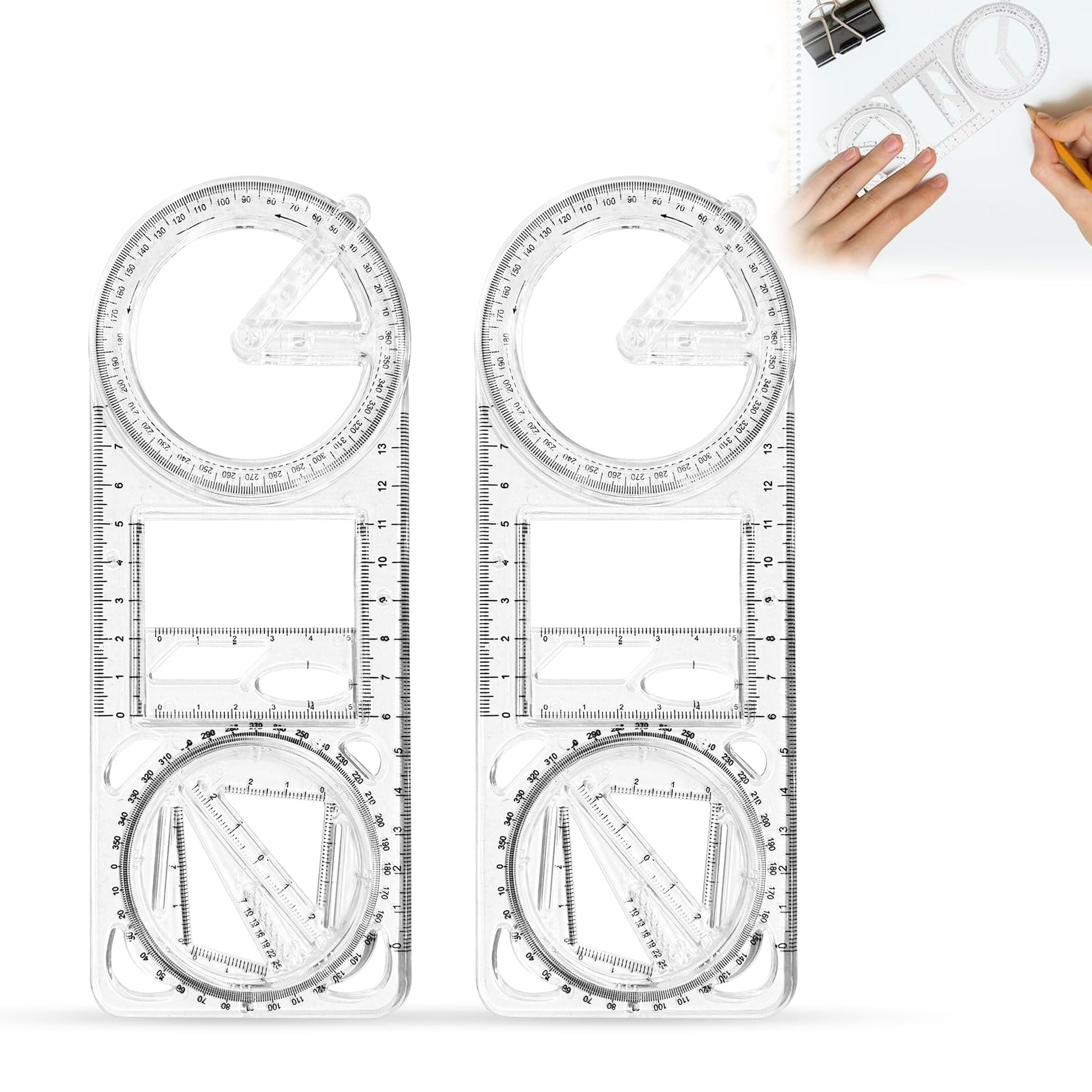 GLUN® Math Rulers, Shapes & Degrees Teaching Draft Ruler, Geometric Ruler for School Supply, Measuring Tapes & Rulers Pack of 2