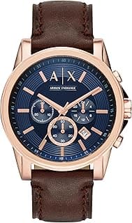 Armani Exchange Armani Exchange Leather Outerbanks Analog Blue Dial Men Watch-Ax2508, Brown Band