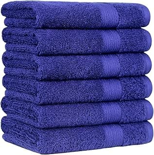 AmazonBasics Fade-Resistant Cotton Hand Towel - 500 GSM - Pack of 6, Navy Blue