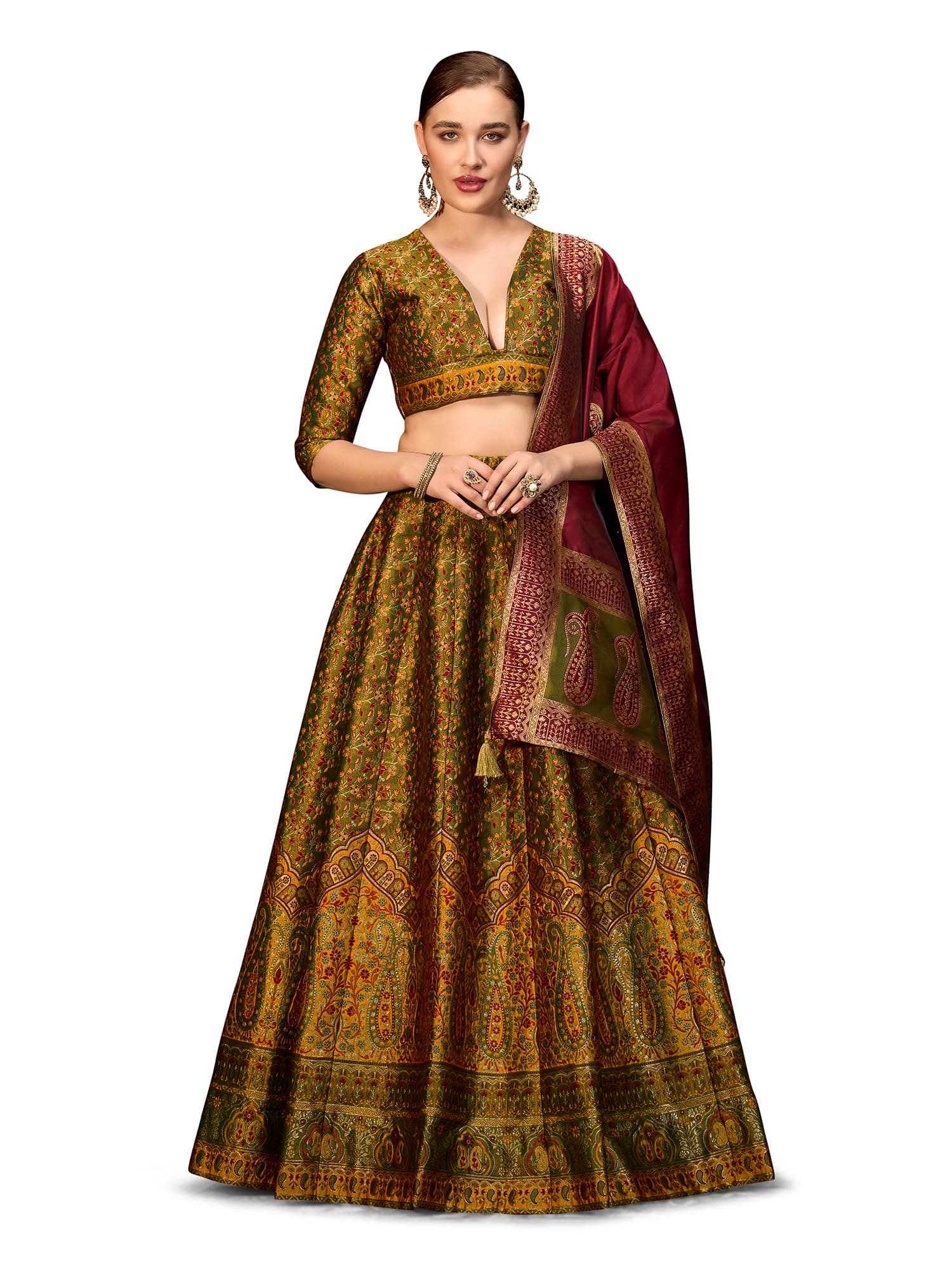 PURVAJA Women's Kanjiwaram Semi-Stitched Lehenga choli