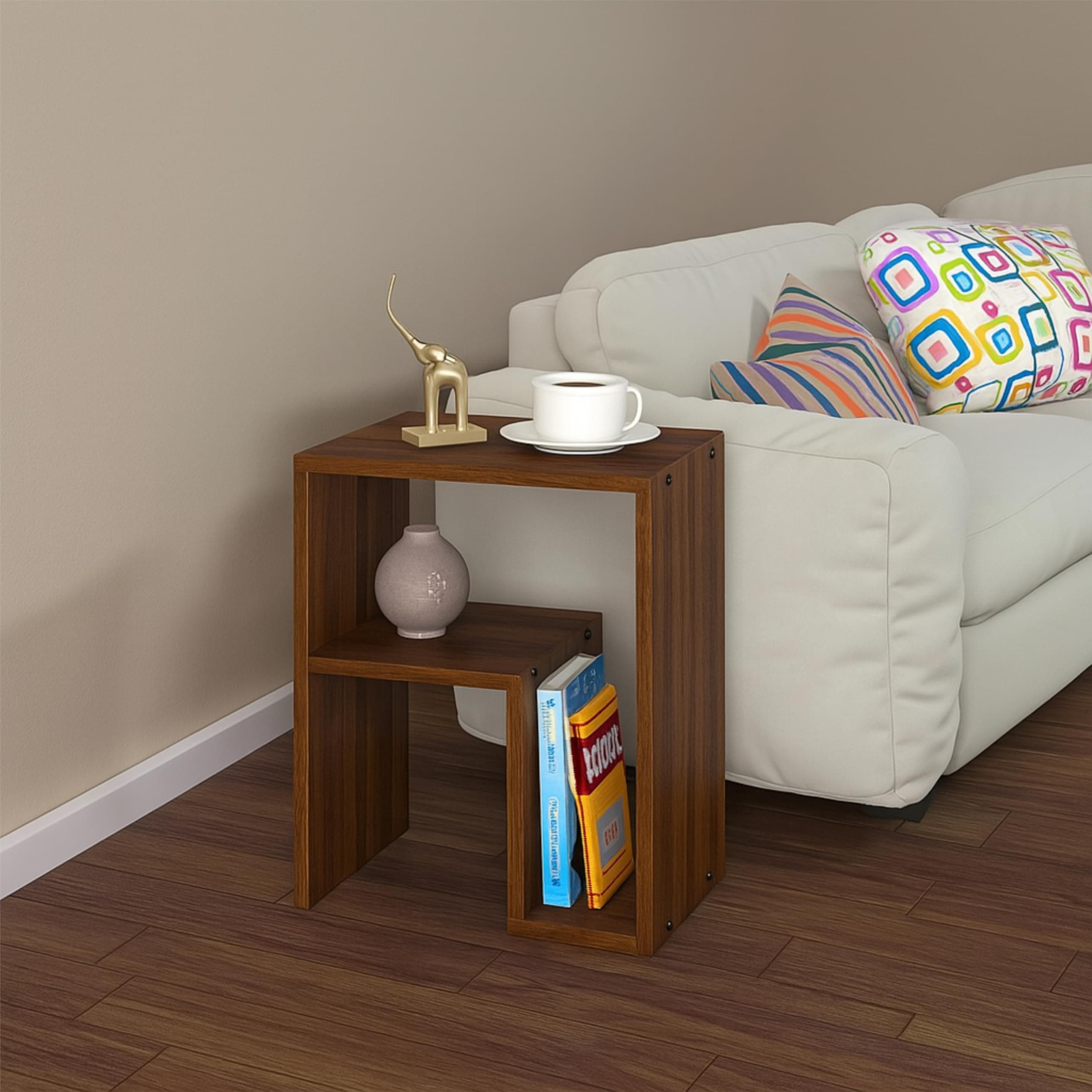 Enigmatic Woodworks Wooden Modern End Table, Home Decor for Living Room Plant Stand, Bed Side Table I Finish-Suede DIY 14x9x18inch