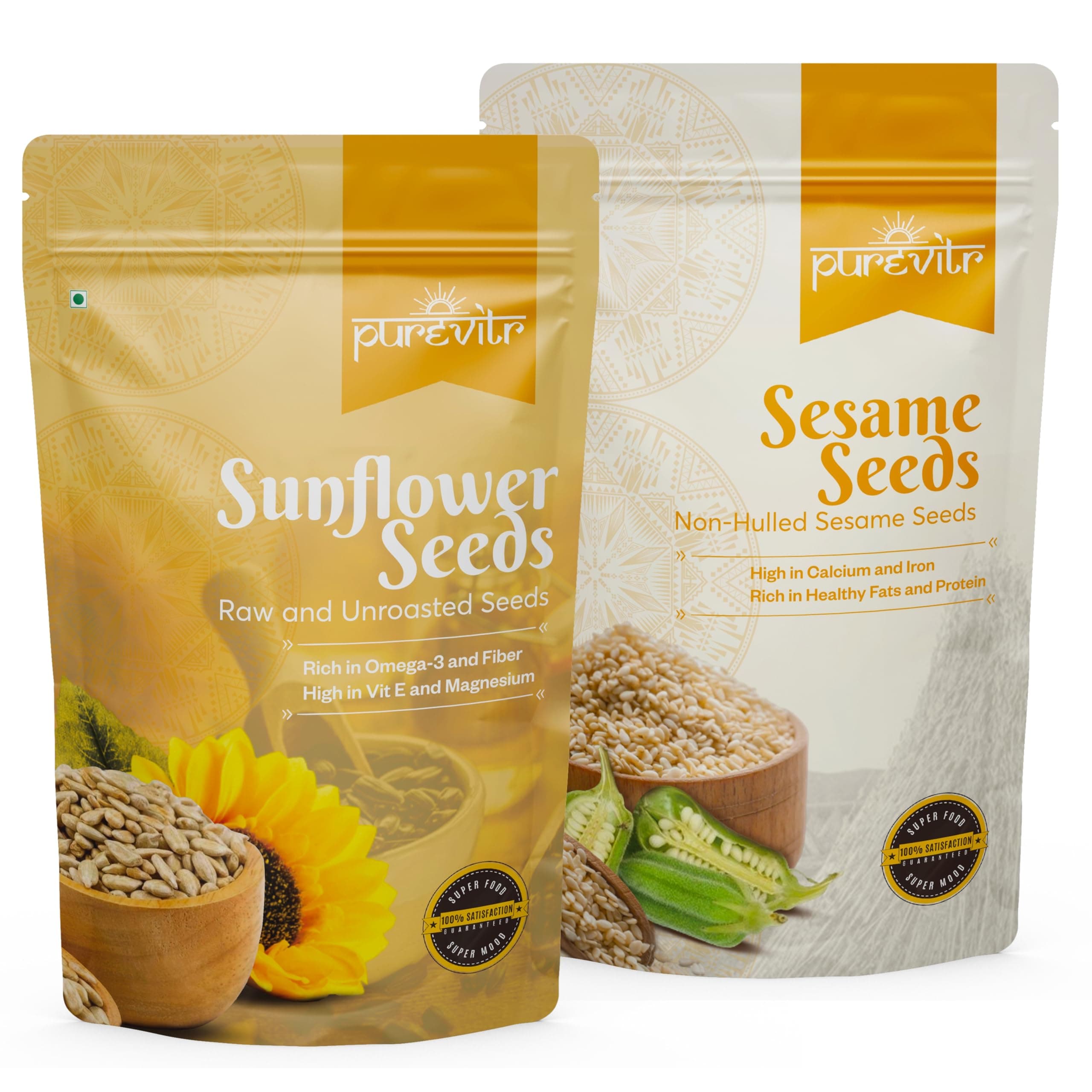 Purevitr Sunflower Seeds & Non-Hulled Sesame Seeds Combo | 400g (200g Each) | Nutrient-Rich Superfood | High in Protein, Fiber & Healthy Fats | Raw & Natural