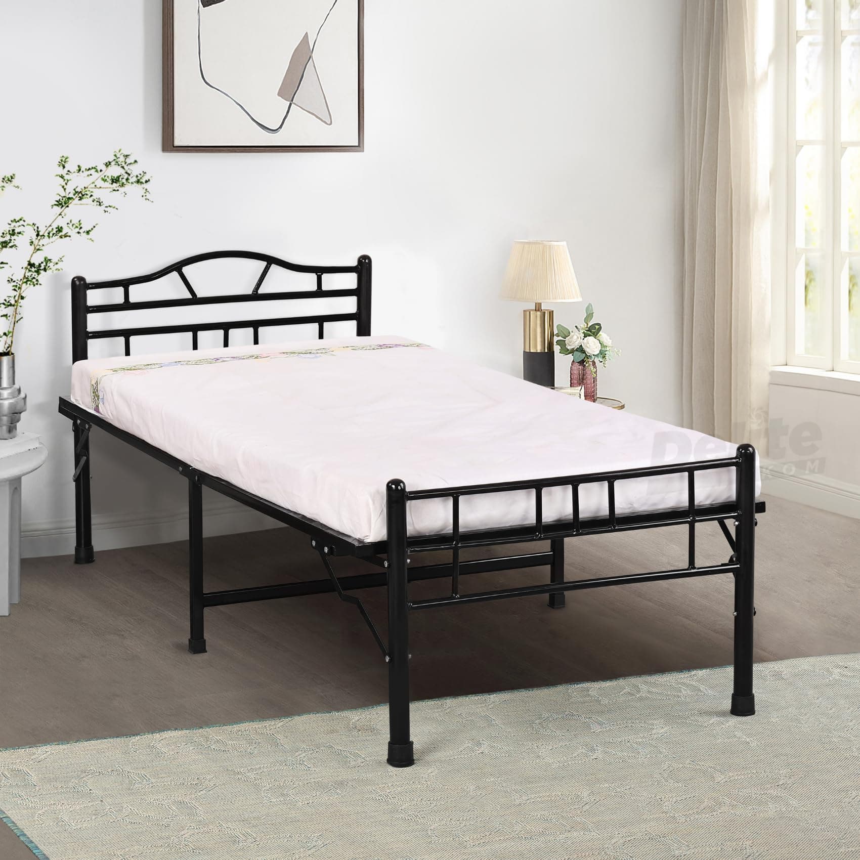 Delite Kom Lyra Metal Bed | Single Size Folding Metal Bed (6.71ft x 3ft) Foldable, Portable, No Installation | Strong Steel Frame | Powder Coated | For 75"x36" Mattress | Glossy Black |1 Year Warranty