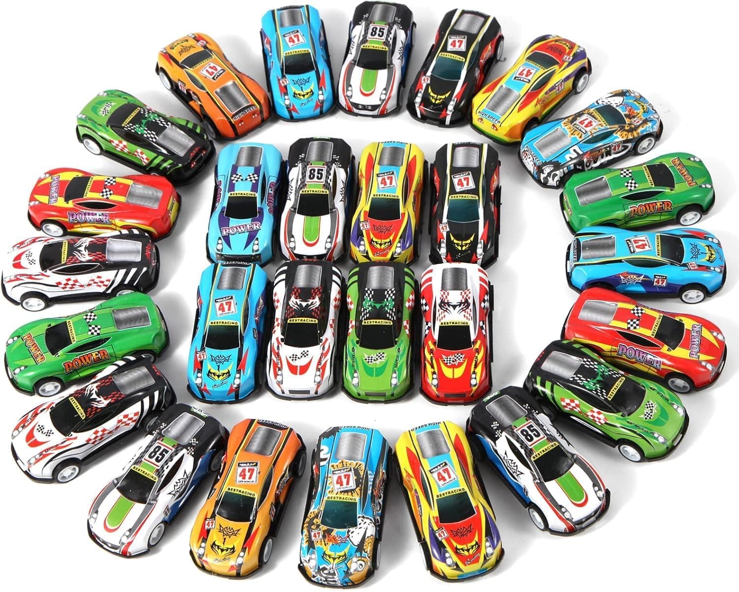 SHOPOGENIX Toy Cars for Kids, 12 PCS Pull Back Race Cars Toys, Container Storage Box, Die Cast Metal Tay Set, Racing Pattern, Race Party, Small for Boys & Girls (Without Box-Multicolour-FBA)