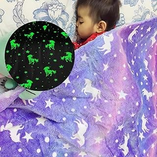 Famyo® Glow Blanket for Kids –Unicorn | Kids Blanket 0–15 Yrs | 200×152 cm Double Bed Blanket | Soft Flannel Blankets for Winter | Lab-Tested & Safe, (Purple)