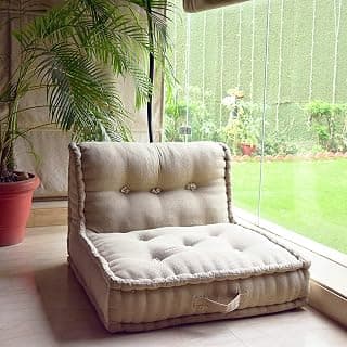 Priti - Cotton Khadi Folding Lazy Sofa Pillow New Modular 1 Seater Sofa Floor Chair, Living Room Interior Home Decoration Furniture, Leisure Lounge Storage Ottoman Sofa (Off White)