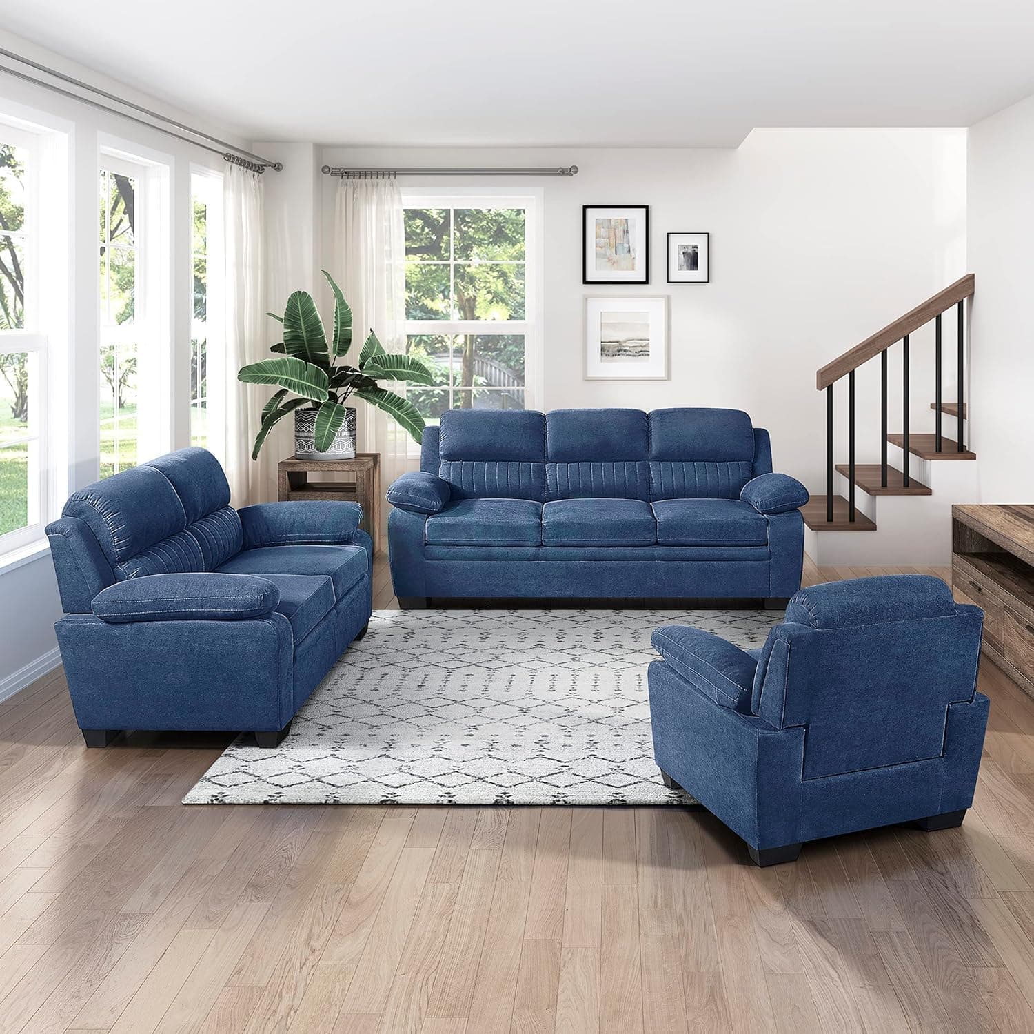 Torque - Jett 3+2+1 Seater Fabric Sofa Set for Living Room (Blue) | Modern Sofa Set 6 Seater | Corner Sofa for Bedroom House Gift