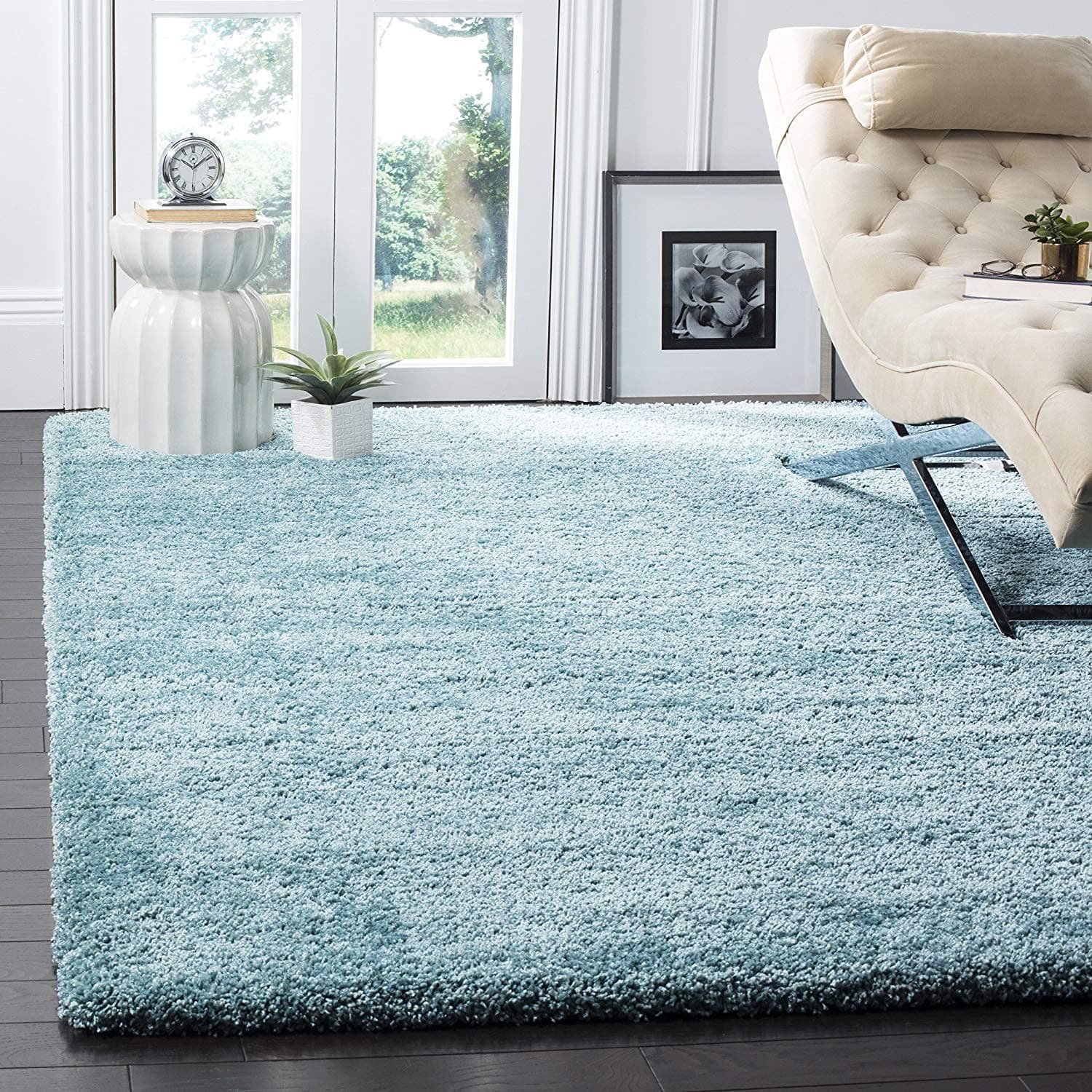 Carpet Elite Super Soft Primium Quality Shagg Carpet Collection with 2 Inch Pile Height for Living Room & Bed Room Size 8x8 Feet Round Colour Sky Blue