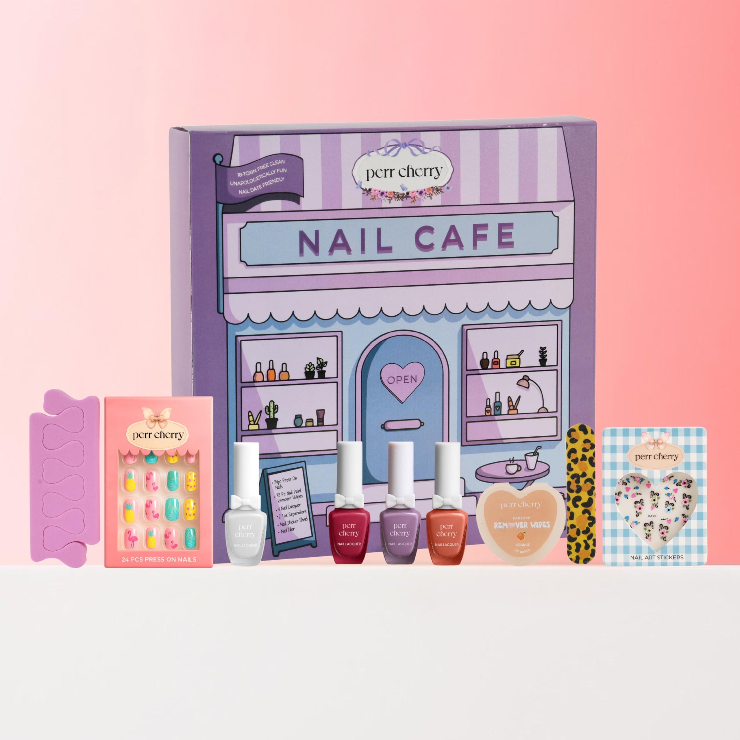 Perr Cherry 10 Piece Organic Makeup Nail Art Kit for Kids, Preteens & Teen Girls | Non-Toxic, Cruelty-Free & Vegan Nail Art for Girls (Assorted Colours)