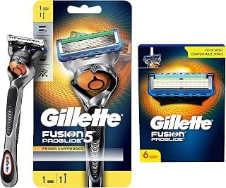 Gillette Proglide Men's Grooming Razor with Flexball Technology - Adapts to Facial Contours (1 pc) & Fusion Proglide Shaving Blades- Pack of 6 (Cartridges)