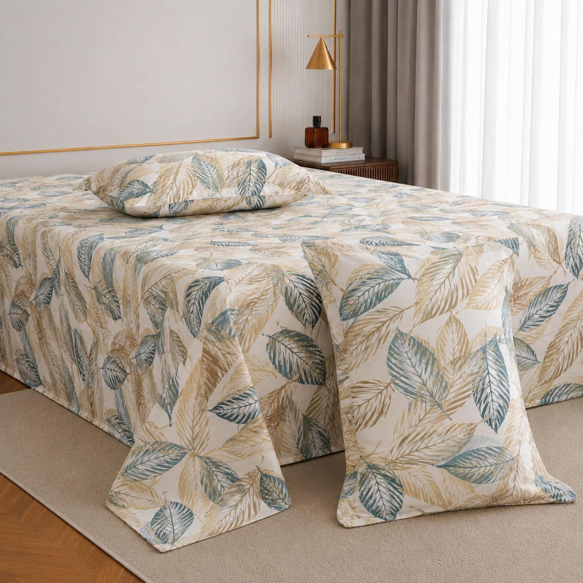 Jaipur Weaves Double Bed Cotton Bedsheet Queen Size 90x100, 100% Pure Cotton Bed Sheet with 2 Pillow Covers, 240 TC Soft Breathable Leafy Design – (Grey Olive, Queen)