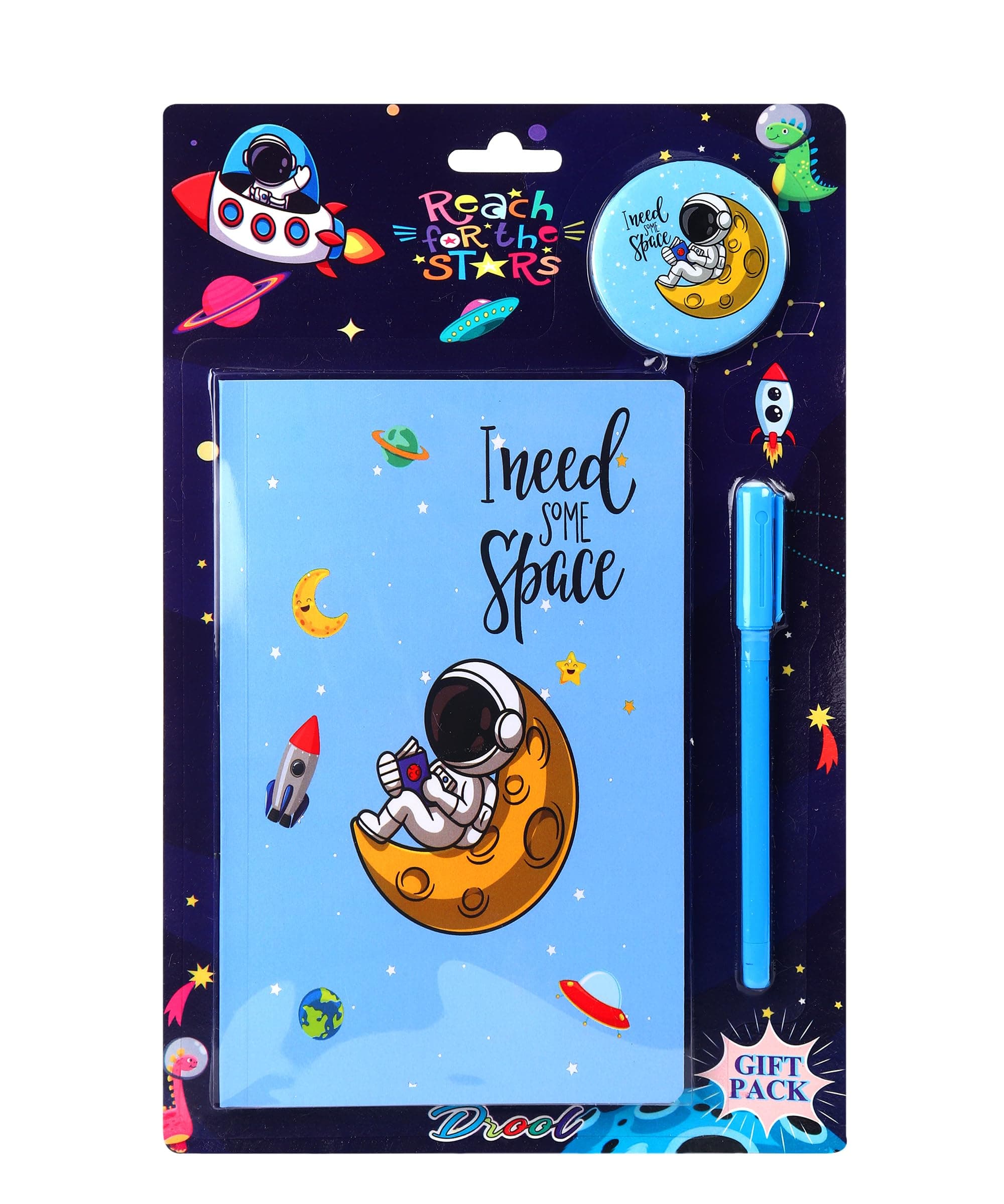 JIADA Space Astronaut Stationery Set for for Boys - with Badge, Notebook and Pen - Birthday Return Gift/Rakhi Gift for Boys, Kids, Blue