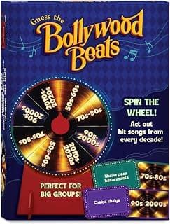 Gouda Games Bollywood Beats – Spin the Wheel Song Guessing Party Game, Dumb Charades Style Bollywood Game, Act & Guess Songs, Family Game Night, Gift for Teens, Adults & Bollywood Fans