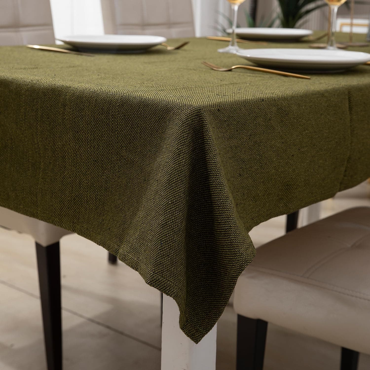 HOKIPO Poly Jute 2 Seater Square Dining Table Cover Cloth 40X40 Inches, Mehndi (IN360-MHND)