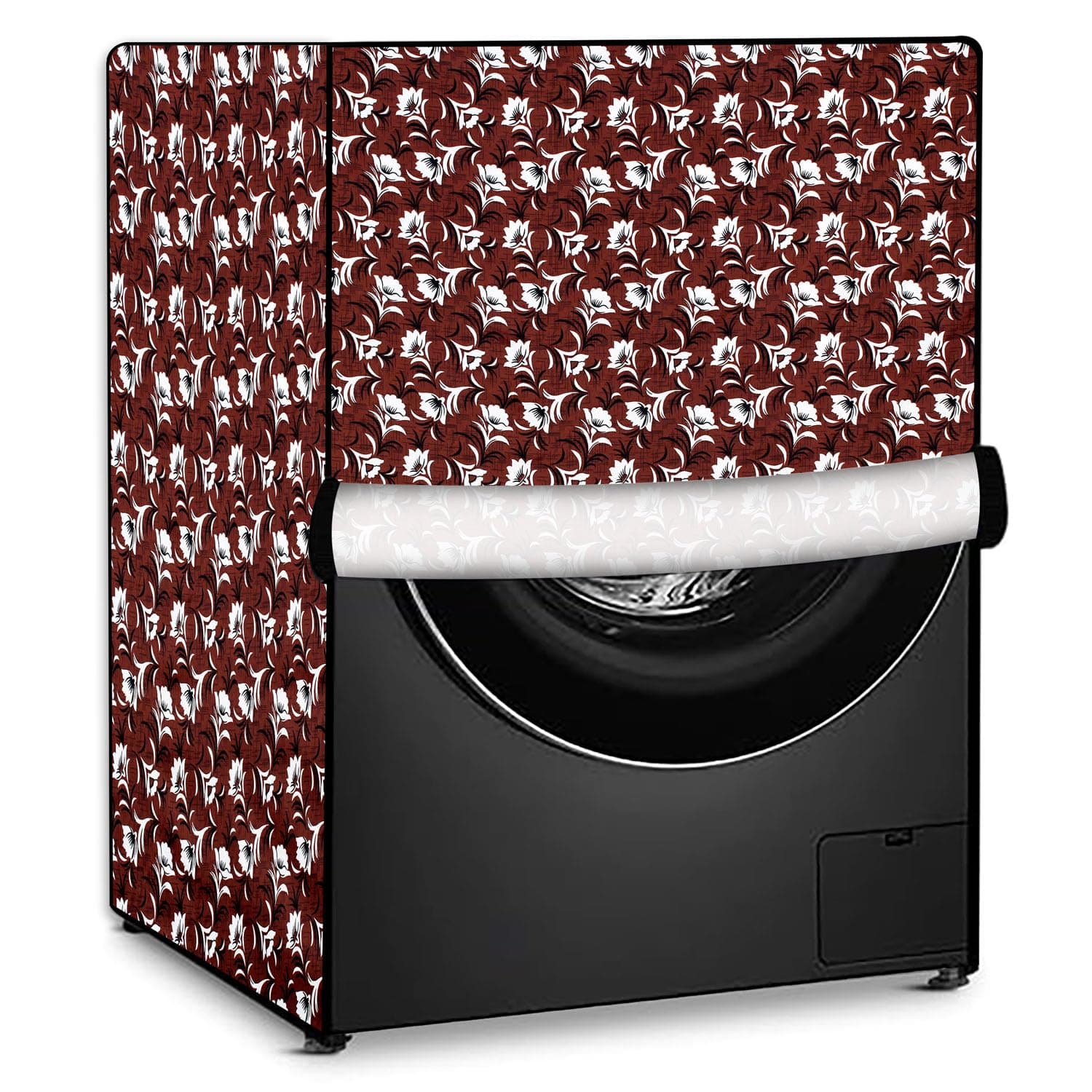 Stylista Polyester Washing Machine Cover Compatible for Samsung 8 Kg Front Load WW80T504DAB1TL, Floral Pattern Magenta