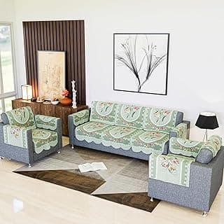 Kuber Industries Sofa Cover | Net Sofa Slipcover Set | 5 Seater Sofa Cover with Arms for Hall | Couch Sofa Cover Set | Sofa Cover for Hall & Living Room Décor | Tulip Printed | Green