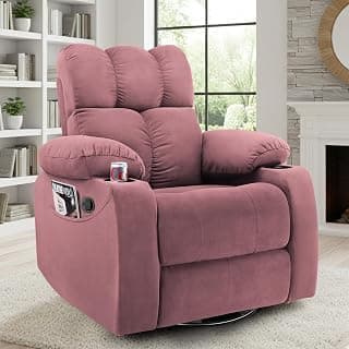 Little NAP Helios Soft Suede Fabric Single Seater Recliner | Manual Rocking & 360° Revolving | Padded 1-Seater Aaram Sofa with Cup Holder & Both Side Pocket | Home, Office & Bedroom | Dusty Mauve