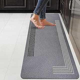 SITTELLA 45x150 cm Rectangular Anti-Skid Rubber Kitchen Mat Set – 3.5mm Thick Water Absorbent Carpet Floor Rug for Kitchen & Home Use, Grey