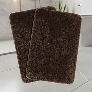 SARAL HOME EASY LIVING Microfiber Solid Anti-Skid Bath Rectangular Mats |Set of 2(Brown,35x50cm)