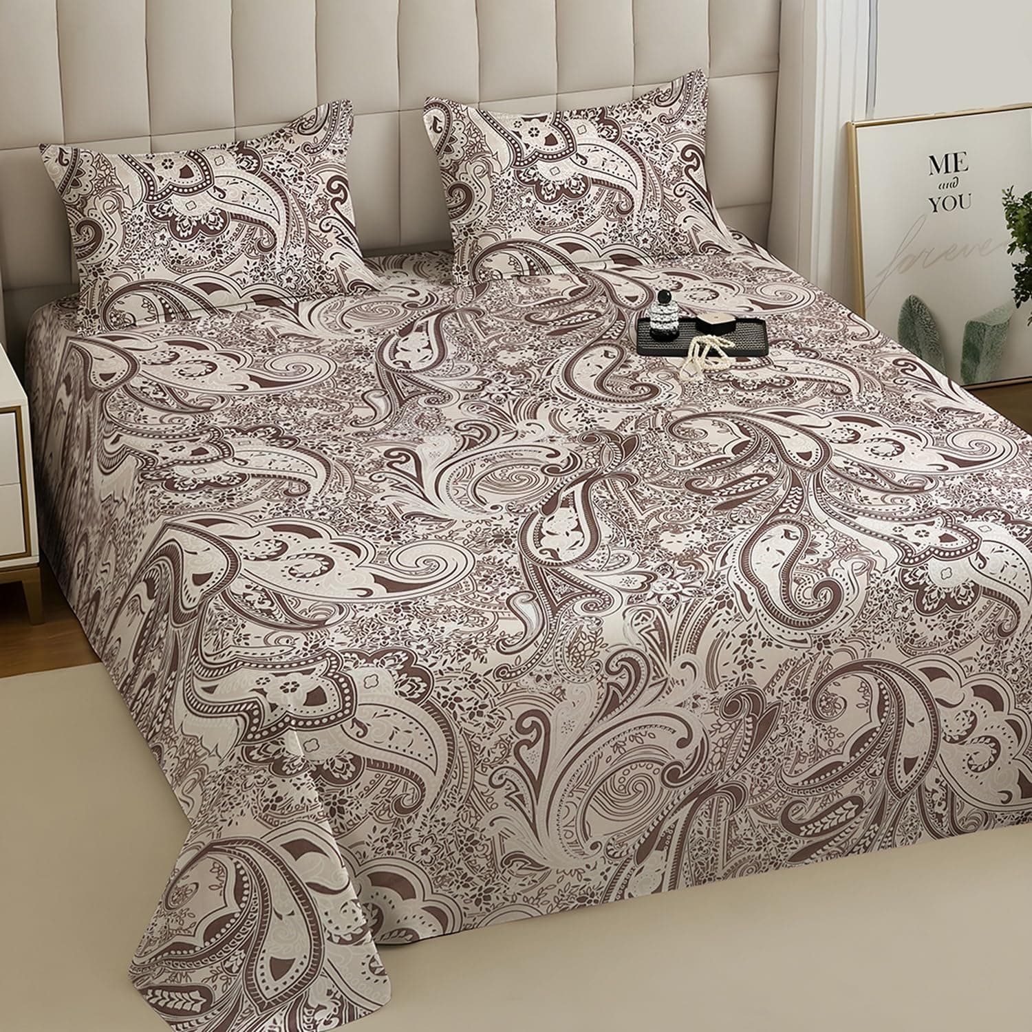Weave & Decor® Soft 144 TC Printed Cotton Double Bed Bedsheet 90x90 Inches with Two Pillow Covers