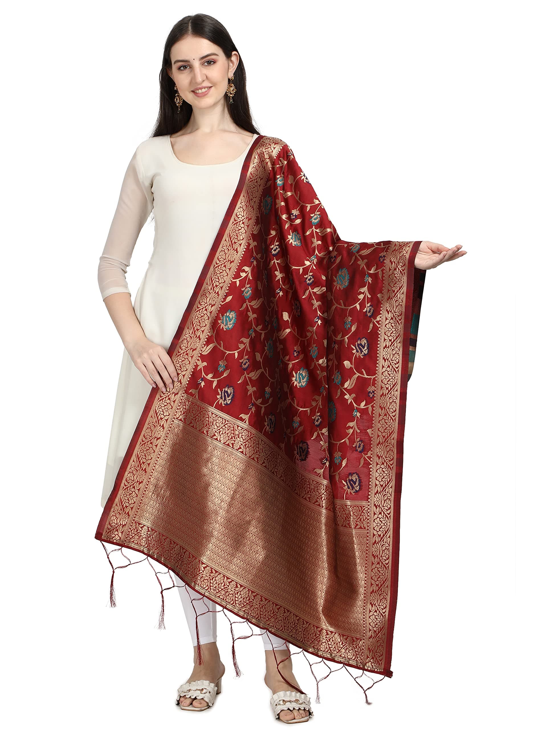DEVANGI Women's Floral Silk Blend Dupatta