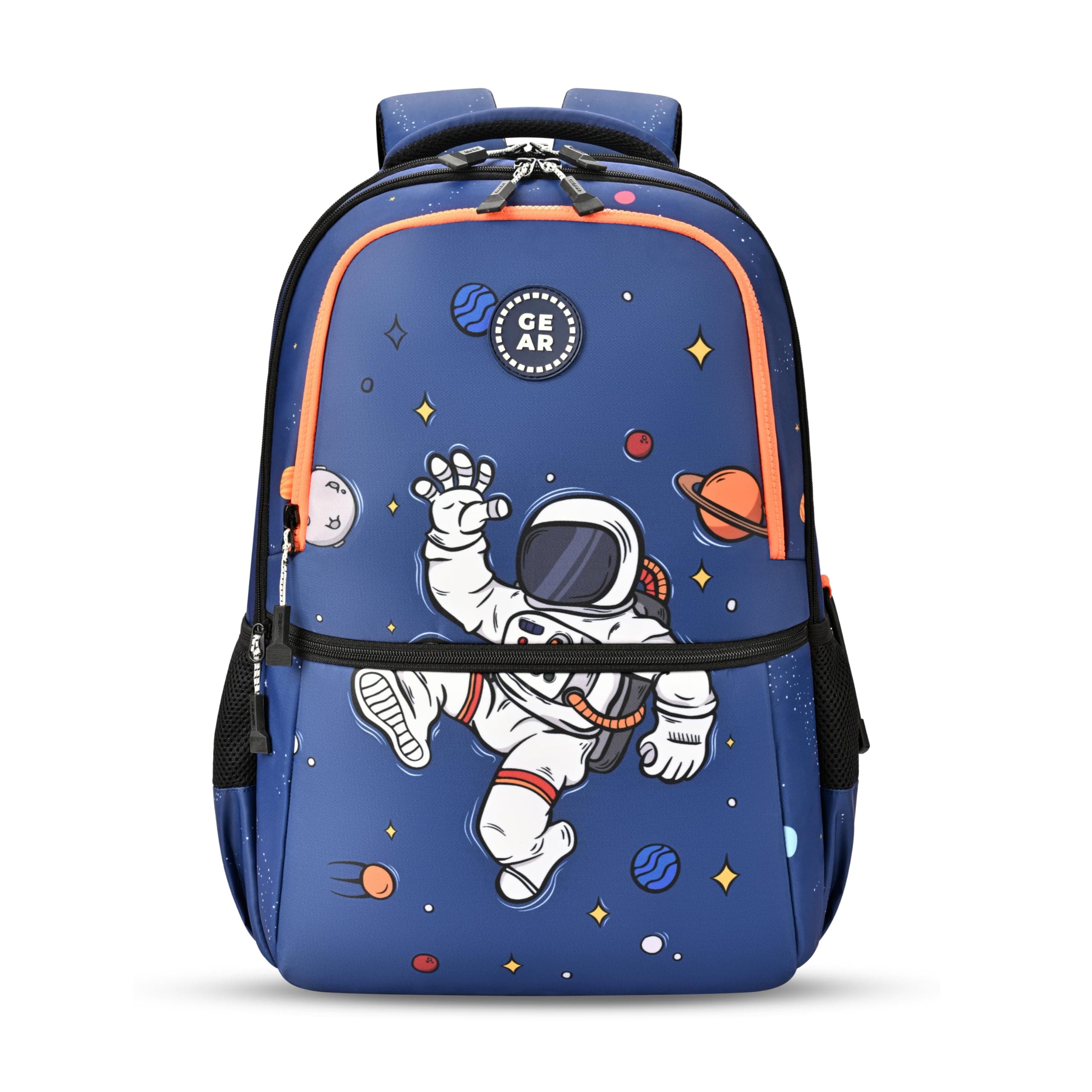 Gear Floating Astronaut Backpack 17"/27L Medium Water Resistant School Bag/Casual Backpack/Daypack/Kids Bag for Boys/Girls (Navy-Orange)