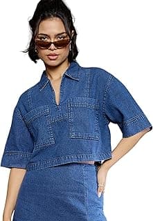 sassafras Women Denim Patch Pocket Crop Top