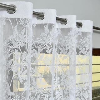 Heavy Net Door Grommet Curtains 7Ft Set Of 2 | Linen Sheer Curtain Drapes For Living Room Balcony | Light Filtering Tissue Panels For Home Office Decoration (White)