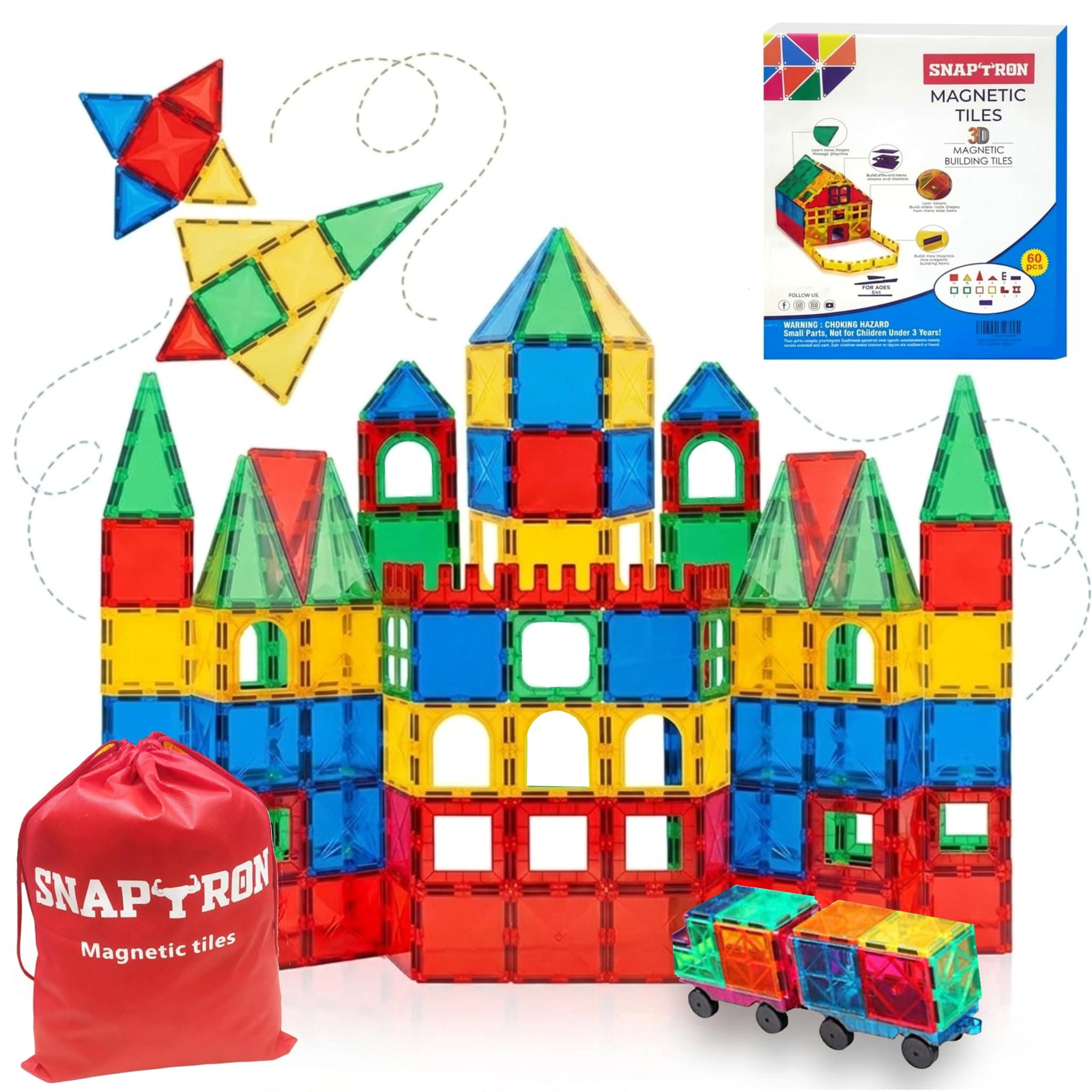 SNAPTRON Magnetic Blocks for Kids Tiles -60 Pieces Set Gifts for Girls, Boys, Magnetic Blocks for Kids 3+ Years, 4 5 6 7 8 9 10/ Constructing & Learning Builder Educational Magnetiles Game