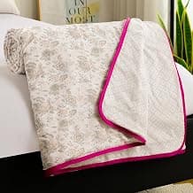 Story@Home Dohar Single Bed 100% Cotton AC Blanket for Summer | 144x 220CM, 150GSM Ac Comforter and AC Blanket for Summer | Baby Pink & White | Floral Pattern Quilt Duvet | All-Season Blanket