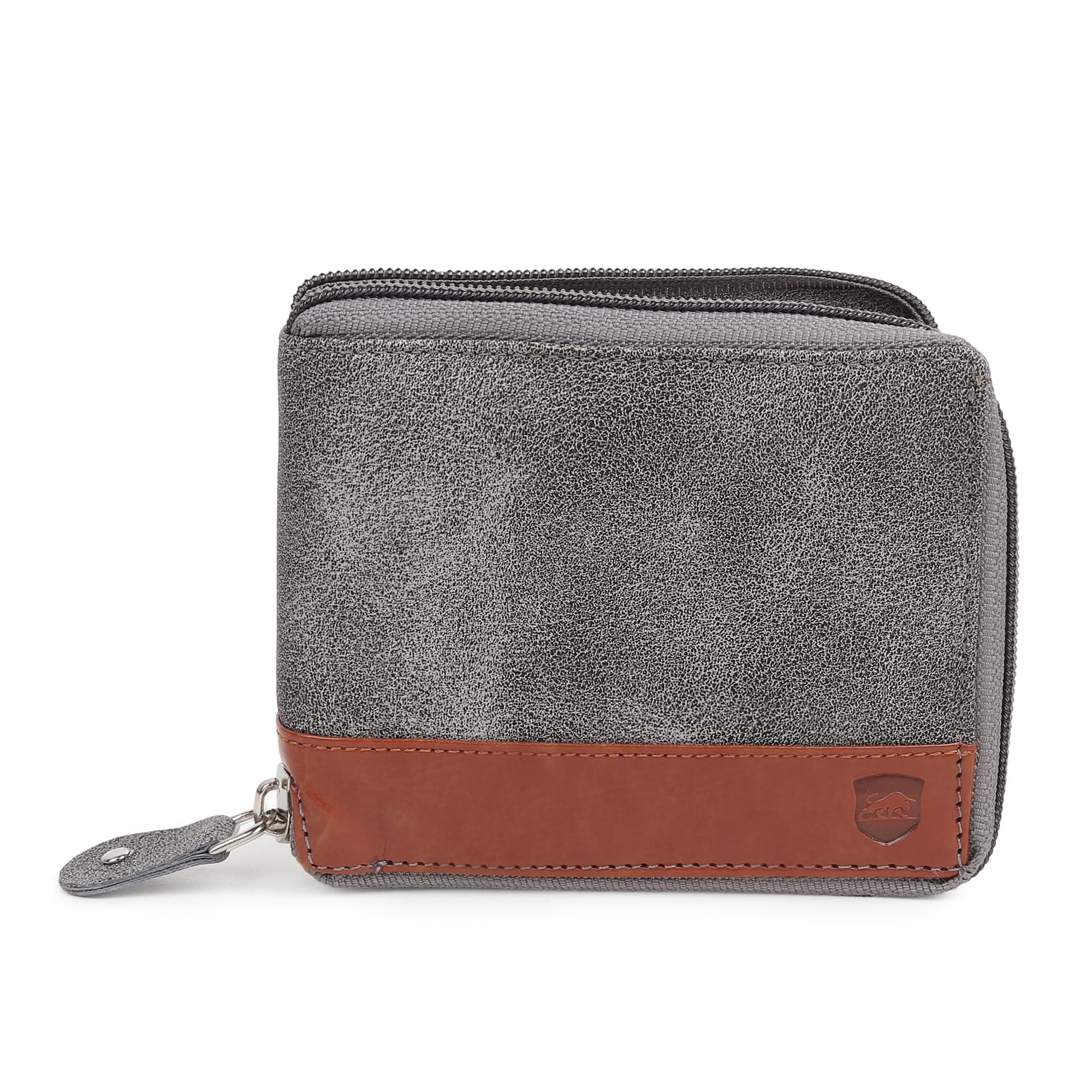 SAMTROH Unisex Line Design Zipper Round Chain Vegan Leather Wallet | 3 Card Slots, 2 Currency Compartments, 2 Secret Pockets & Coin Pocket | Ideal Purse for Men and Women (Tan)