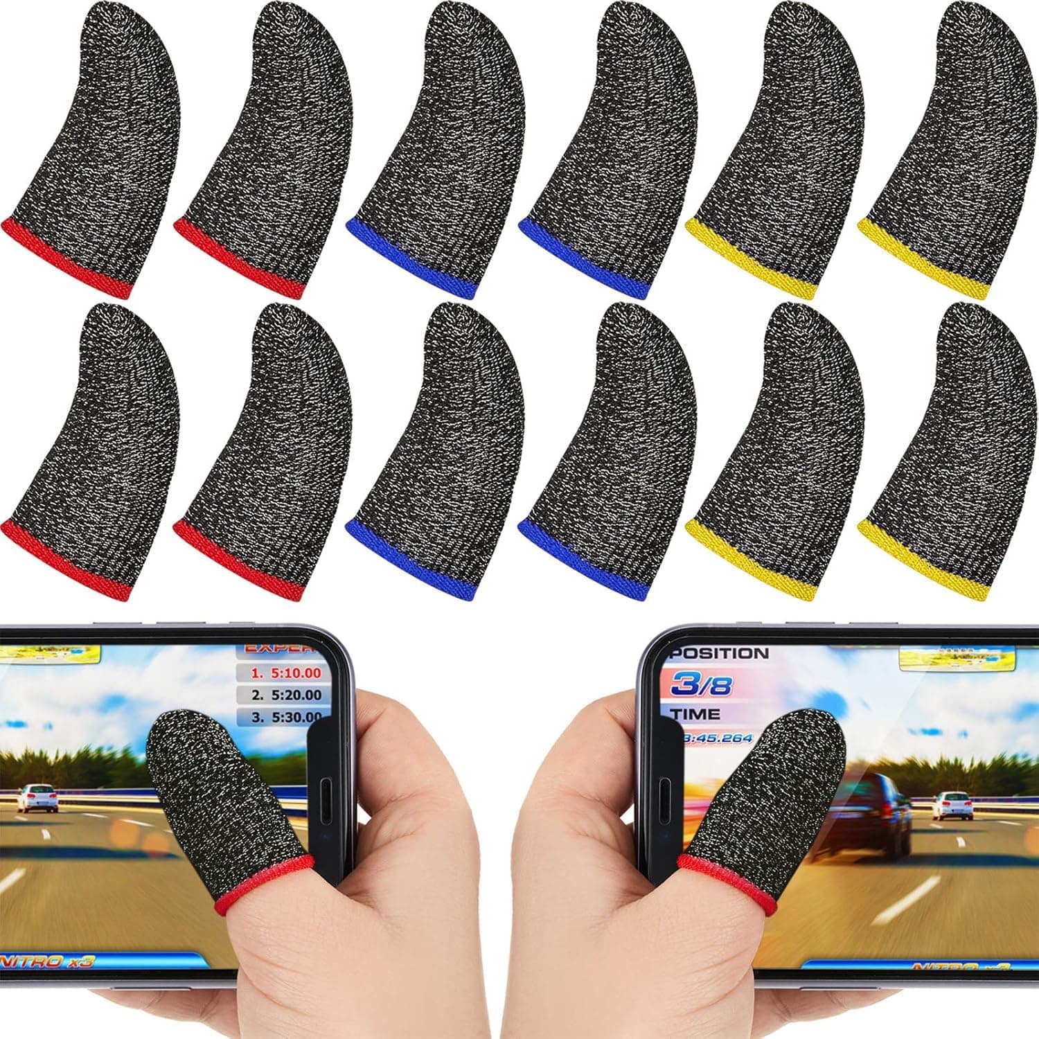 Cerlink 12Pcs Mobile Gaming Finger Sleeves Pubg Thumb Gloves Anti-Slip Sweat-Proof Professional Touch Screen Thumbs Finger Sleeve for Pubg Mobile Phone Game (Pack of-12Pcs)