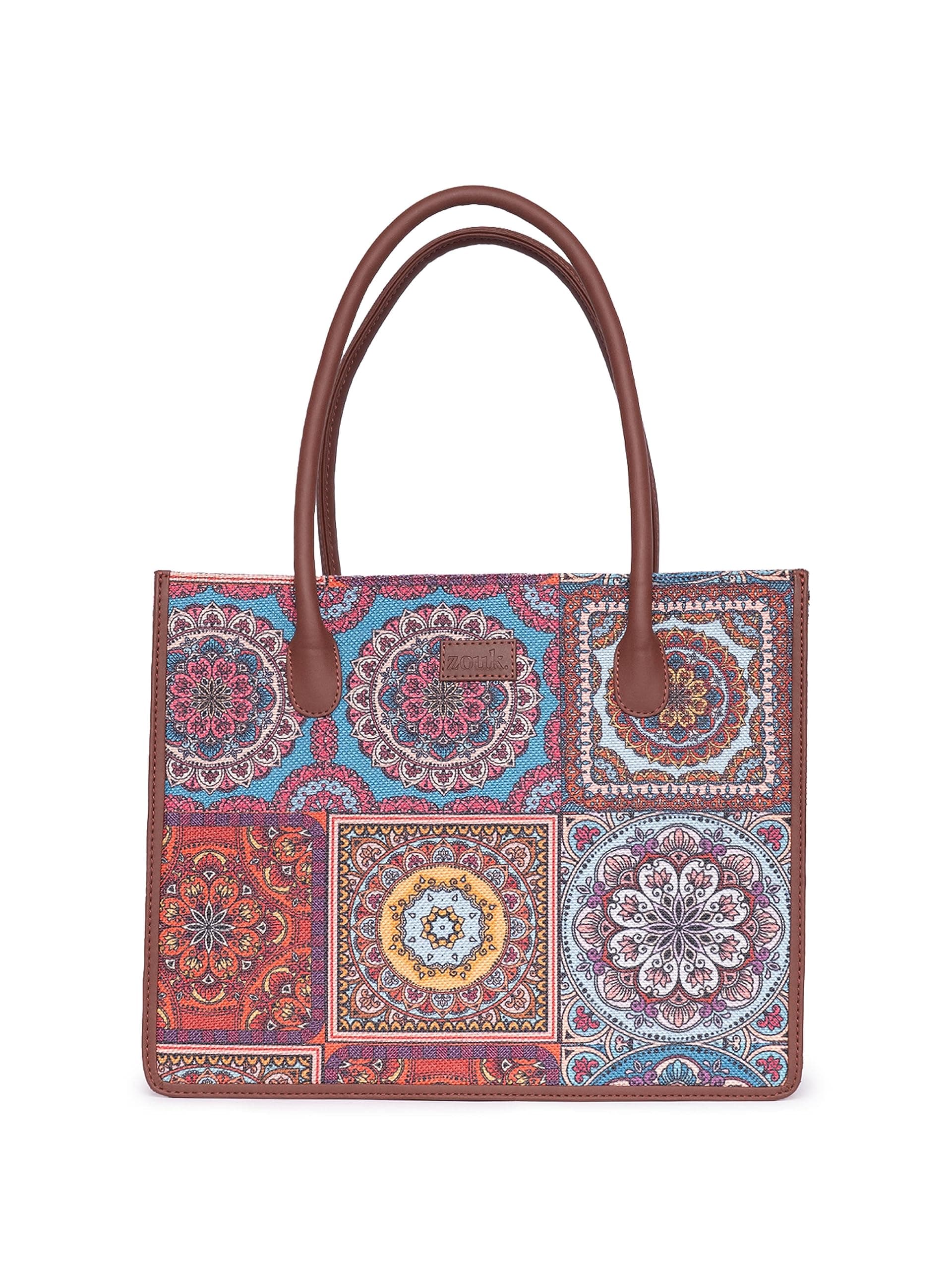 ZOUK Printed Jute Handcrafted Grey Women's Stylish Tote Bags | Tote Handbag| Shoulder bag with double handle