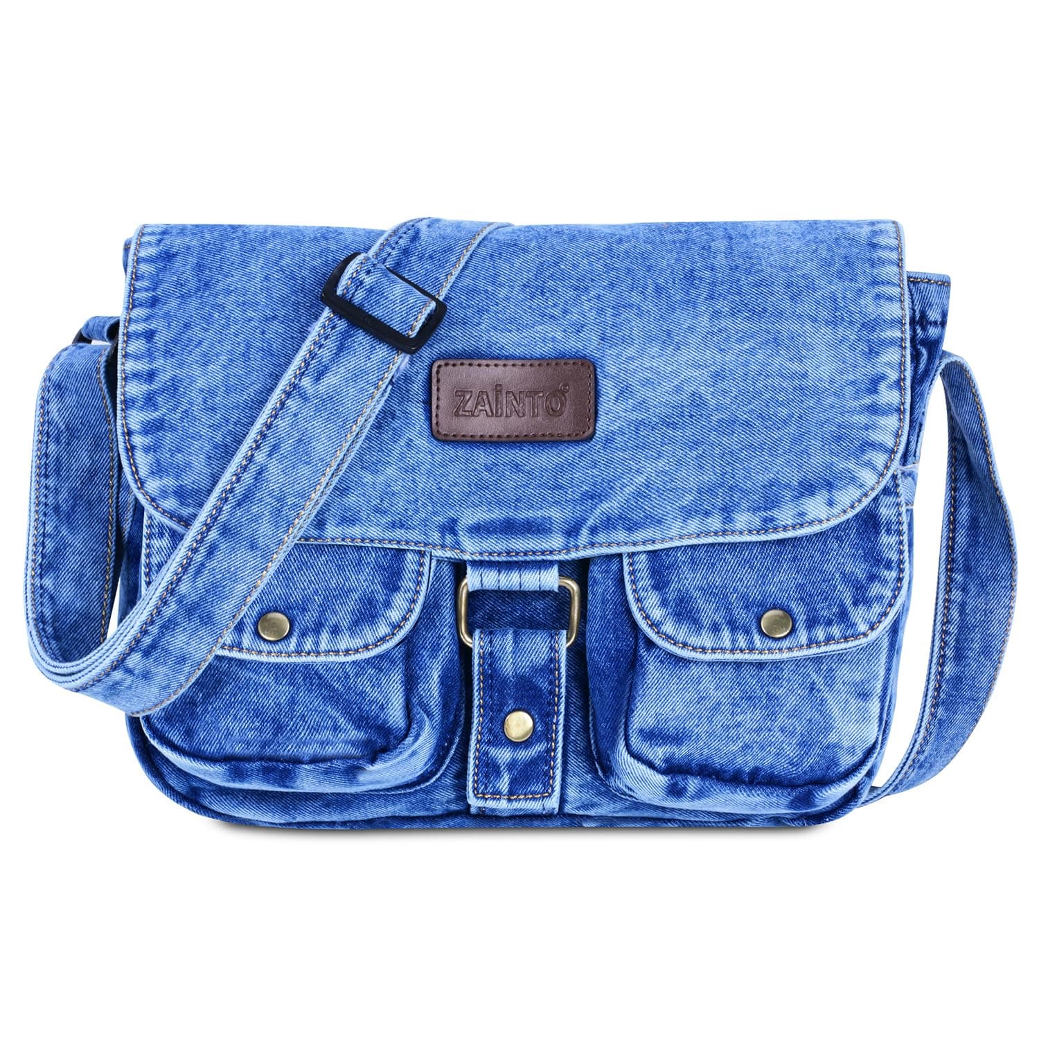 ZAINTO Eco-Friendly Denim Messenger Sling Bag for Men & Women - Upcycled Sustainable Fashion, Durable & Stylish Crossbody Bag