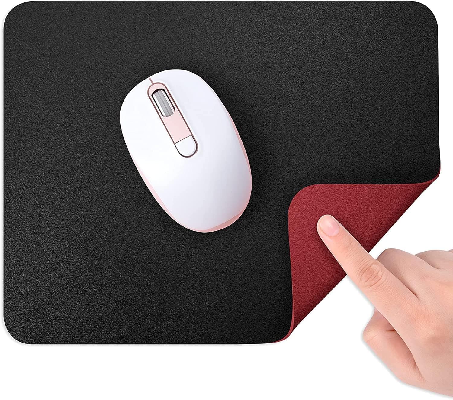 OIVO INDIA PU Vegan Leather Mouse Pad, Non-Slip, Anti-Skid, Reversible use, Single Color, Splash-Proof Suitable for Gaming, Computer, Laptop, Home & Office (25cm X 21cm Red Black)