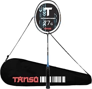 TANSO Arashi 2.0 Full Graphite Ultra Light Weight Carbon Fibre Strung Badminton Racket with Free Full Racquet Cover (77 Grams, 32 Lbs Tension, Strung with Premium Strings) (Blue)