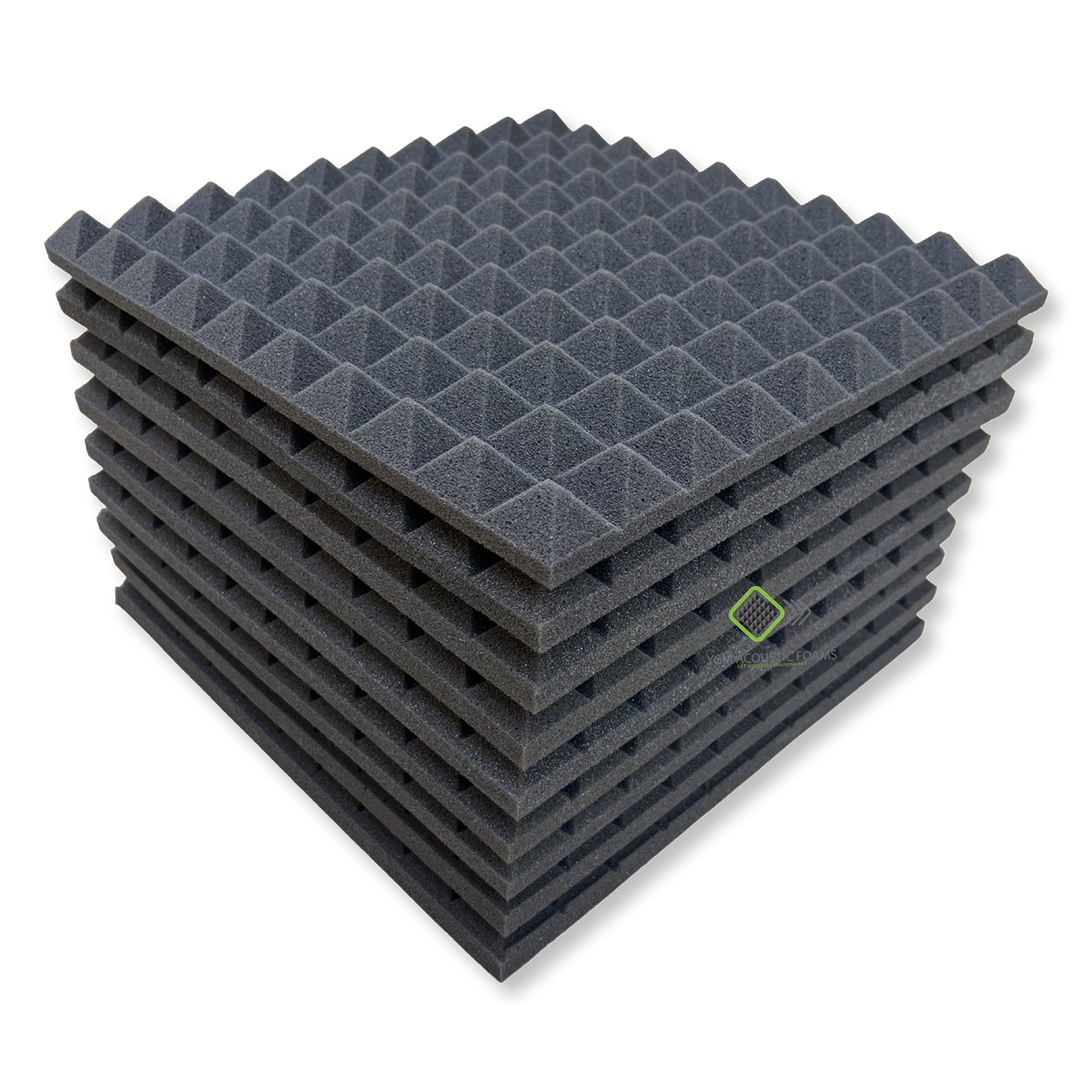 YGM Acoustic Foams® Pyramid Studio Soundproofing - Set of 54 (Acoustic Foam Tiles 1'x1' 1 Inches)