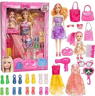 SHAKTISM Doll Set for Girls with Makeup, Dress, Accessories, Wardrobe Closet, Hangers, Necklace, Multicolor, 3 Years and Up (Layana Doll with Babby)