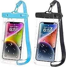Waterproof Phone Pouch, IPX8 Universal Waterproof Phone Case Dry Bag with Lanyard for iPhone 14 13 12 11 Pro Max XR X XS SE 8 Plus Samsung S23 S22 Ultra S21 S10 S9 up to 7" (Black + Blue)