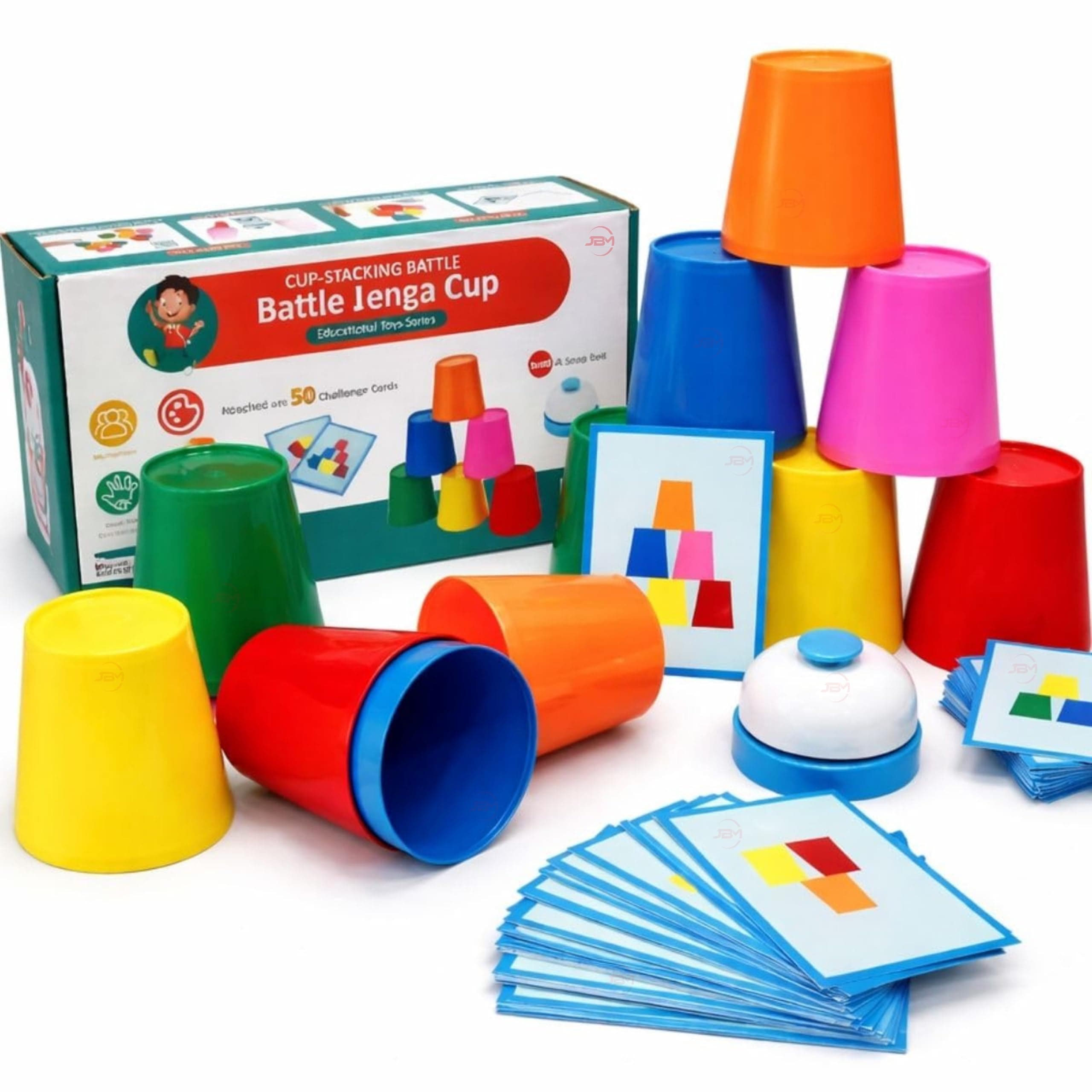 JBM ENTERPRISE Fast Stacking Cups Game for Kids | Color Pattern Cards & Bell Speed Cup Challenge Toy | Montessori Learning Game for Toddlers,Preschoolers Hand-Eye Coordination & Motor Skills Set.