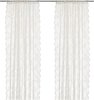 IKEA.. Alvine Spets Polyester Floral Sheer Pair of Curtains (White, 57X98) 2 Panels,Rod Pocket Curtains