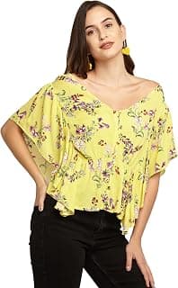 Zink London Yellow Floral Print Women's Regular Top