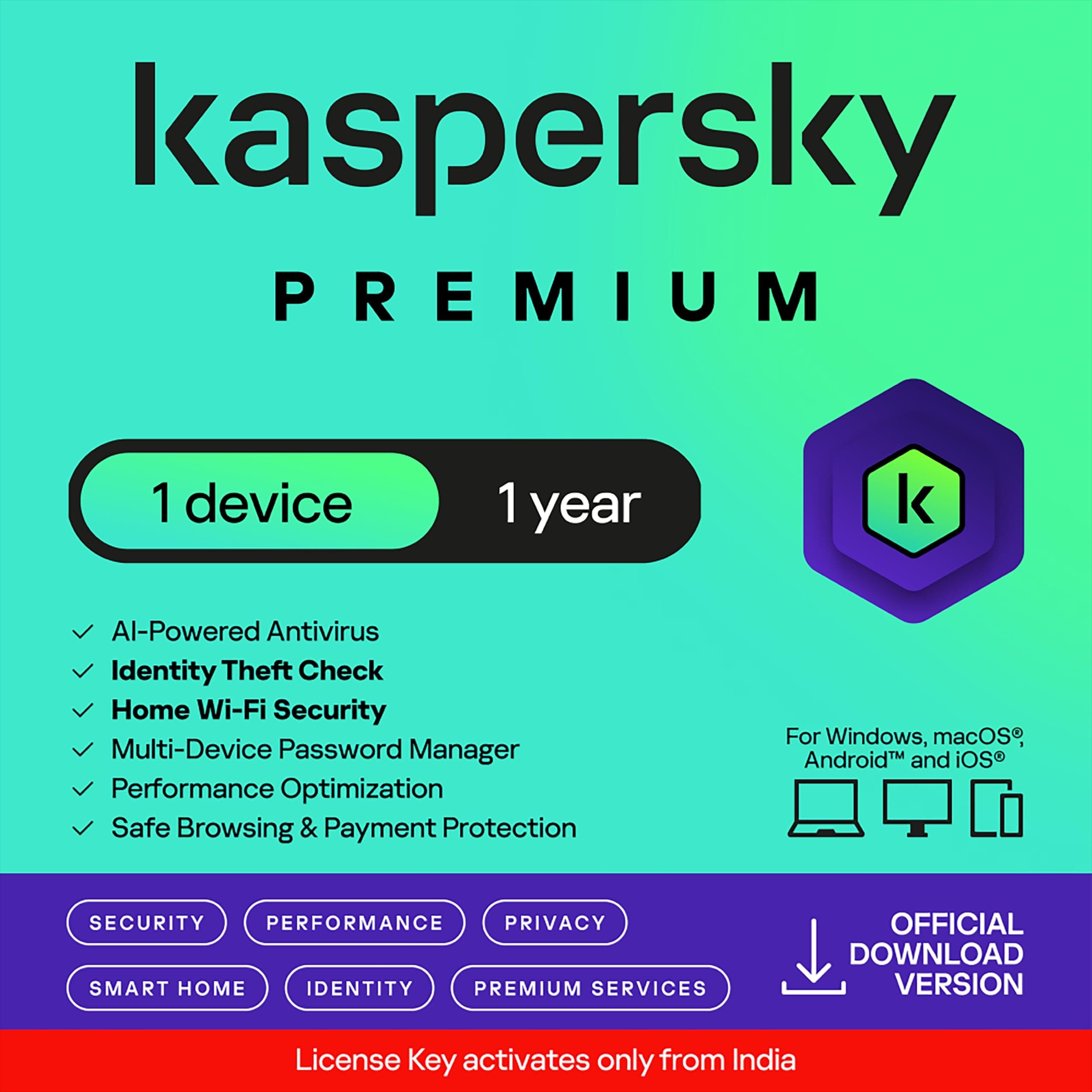 Kaspersky | Premium | 1 User | 1 Year (Pack of 2 Individual Keys) | Email Delivery - No CD