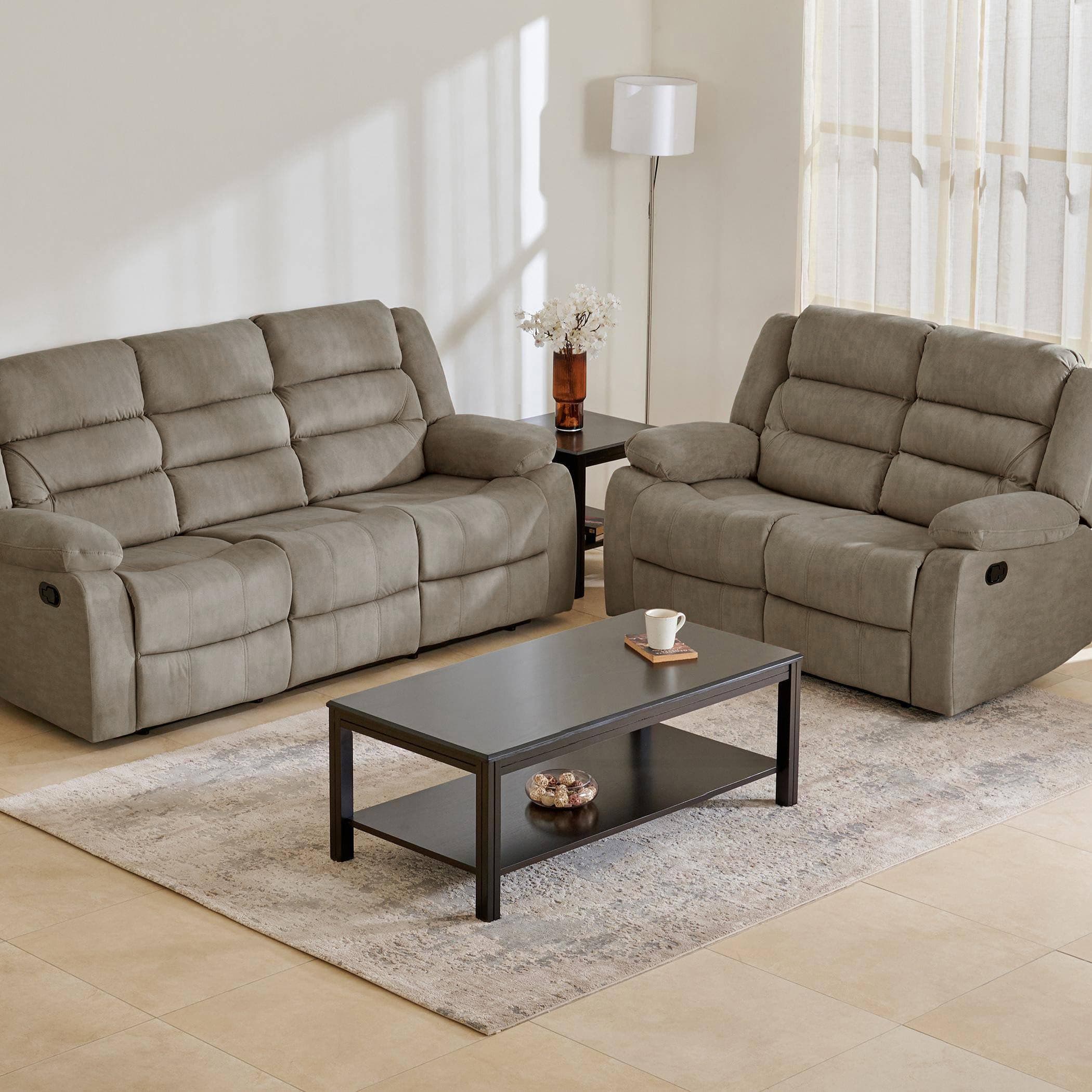 Home Centre | Cairo NXT 3+2 Seater Fabric Recliner Set | Solid Wood | 5 Seater Recliner Sofa | Beige | 1 Year Warranty