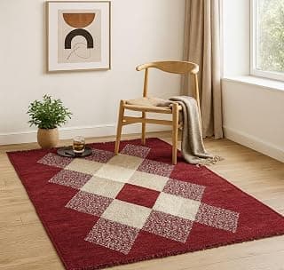 BSB HOME Designer Superfine Chenille Carpet | 500 GSM Velvet Carpet/Area Rug/Durries with Fine Gold Yarn for Living Room, Bedroom, Runner| 150x210 cm or 5x7 ft, Red