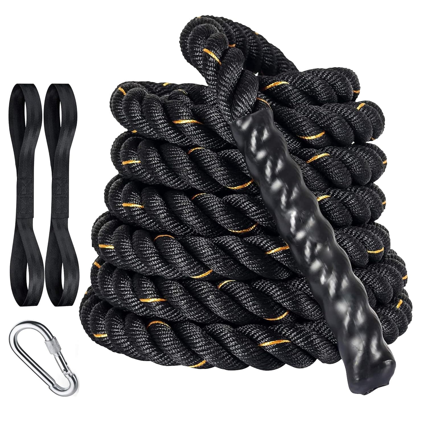 Wearslim® Professional Heavy Duty Poly Dacron 30 FEET 2 Inch Thick Battle Rope for Gym with Stainless Steel Locking Carabiner & Non-Slip Nylon Anchor