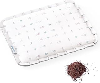 Cherilo Mustard Seed Baby Comfort Cushion | Adjustable Filling | Soft Cotton Cover | 28 x 21.5 x 2 cm – White Abstract Pattern