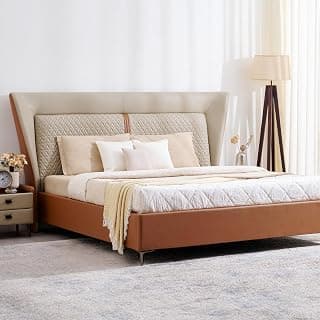 Home Centre Tiffany | Engineered Wood | Queen Beds | Beige | 1 Year Warranty